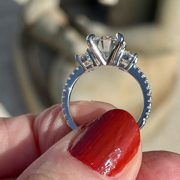 DEPOSIT- for Romantic 3.5tcw (D, VVS1) 3 Stone Moissanite Ring with pave - Picture 8 of 13